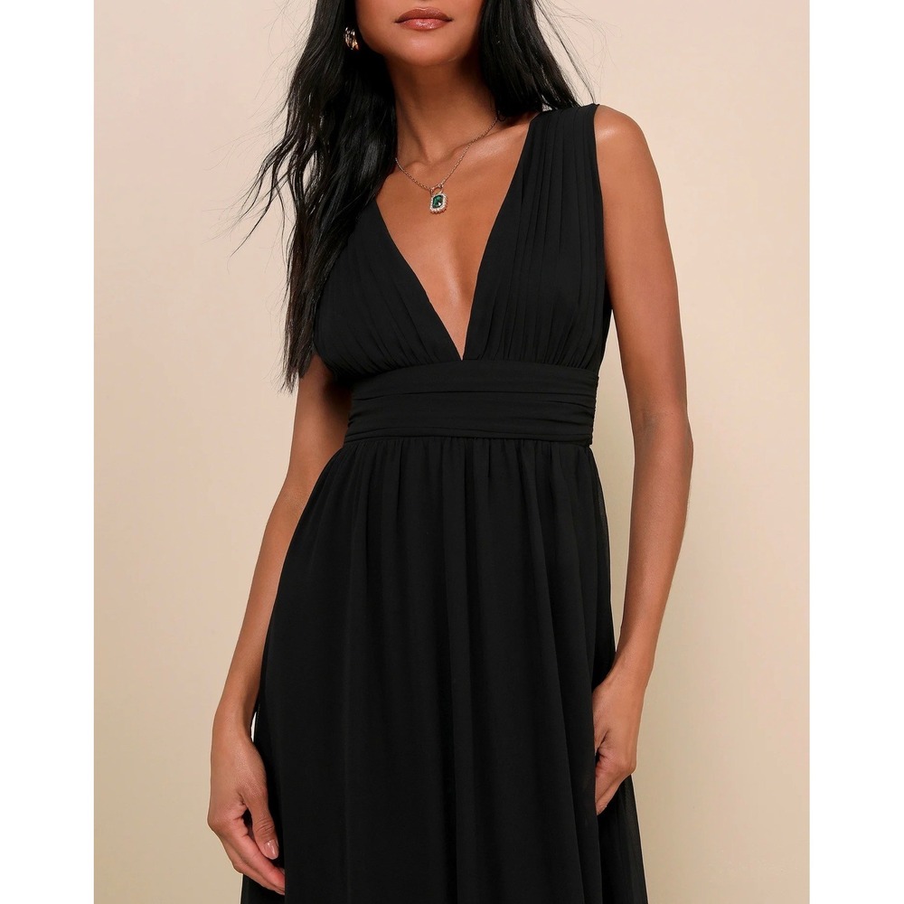 Lulus Heavenly Hues Black Maxi Dress V-Neck Chiffon Gown Small NWT 2700